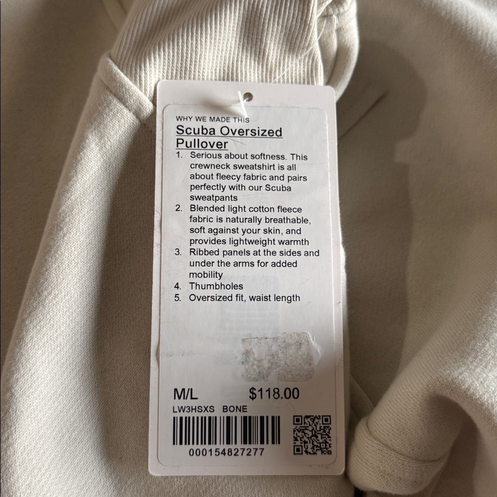 NWT. Lululemon Womens Scuba Oversized Pullover Bone Ivory Sweatshirt Size M/L - Picture 8 of 11